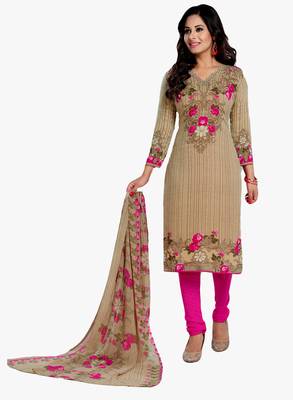 Beige Printed Synthetic Salwar With Dupatta 4