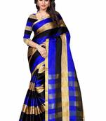 Blue woven cotton saree with blouse