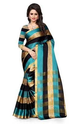 Sky blue woven cotton saree with blouse 1