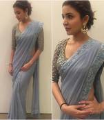 Grey embroidered net saree with blouse