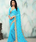 Sky blue embroidered georgette saree with blouse