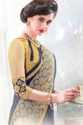 Navy blue embroidered georgette saree with blouse 2