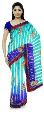 Blue embroidered jute cotton saree with blouse 1