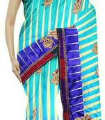 Blue embroidered jute cotton saree with blouse