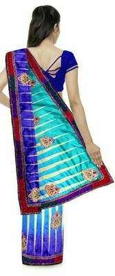 Blue embroidered jute cotton saree with blouse 2