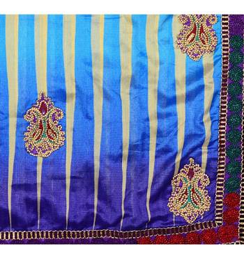Blue embroidered jute cotton saree with blouse 3