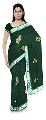 Green embroidered cotton saree with blouse 1