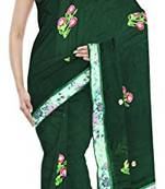 Green embroidered cotton saree with blouse