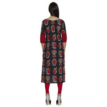 black screen print cotton stitched kurti 2