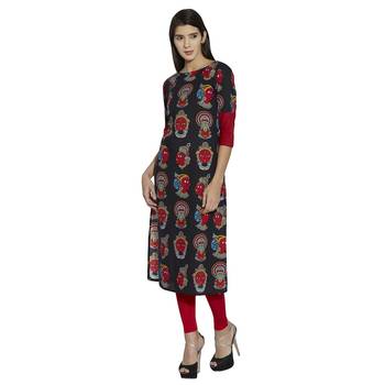 black screen print cotton stitched kurti 3
