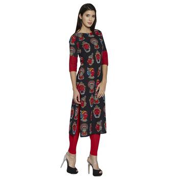 black screen print cotton stitched kurti 4