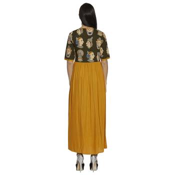 olive screen print cotton stitched kurti 2