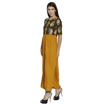 olive screen print cotton stitched kurti 1