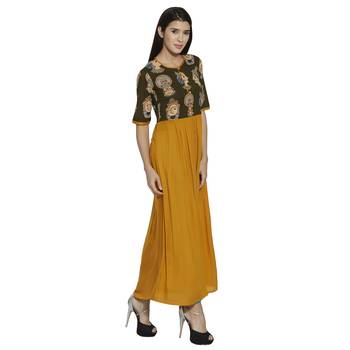 olive screen print cotton stitched kurti 4