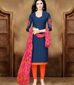 navy blue embroidered chanderi unstitched fashion churidar salwar with dupatta