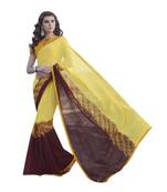 yellow printed georgette saree with blouse