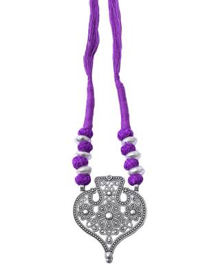 Threaded German Silver Necklace Heart Shape Pendant Purple 1