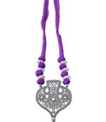 Threaded German Silver Necklace Heart Shape Pendant Purple
