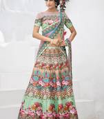 Green And Blue Pure Heritage Silk Embroidered Semi Stitched Lehenga With Dupatta