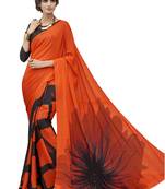 Orange printed crepe saree with blouse