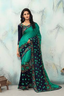 Multicolor embroidered art silk saree with blouse 1