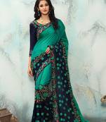 Multicolor embroidered art silk saree with blouse