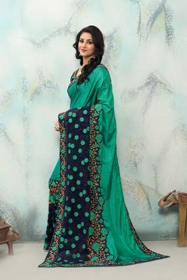 Multicolor embroidered art silk saree with blouse 2