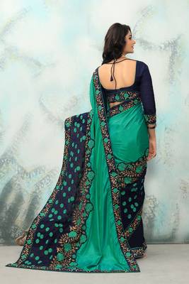 Multicolor embroidered art silk saree with blouse 3