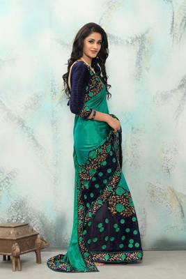 Multicolor embroidered art silk saree with blouse 4