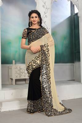 Multicolor embroidered georgette saree with blouse 1