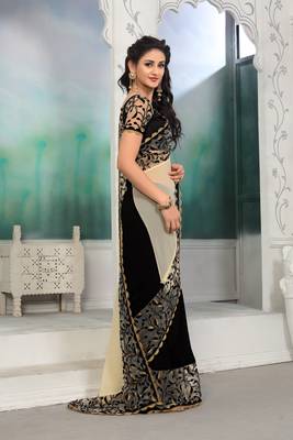 Multicolor embroidered georgette saree with blouse 4