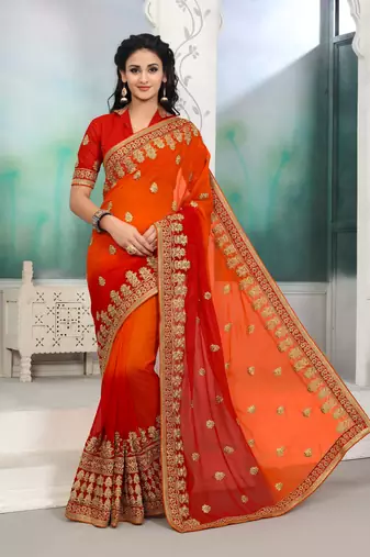 Multicolor embroidered georgette saree with blouse