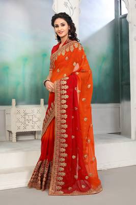 Multicolor embroidered georgette saree with blouse 2