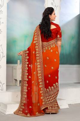 Multicolor embroidered georgette saree with blouse 3