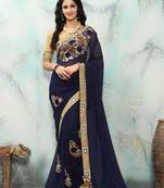 Navy blue embroidered georgette saree with blouse