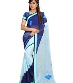 blue printed georgette saree with blouse