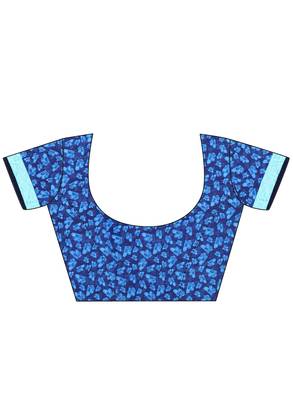 blue printed georgette saree with blouse 3