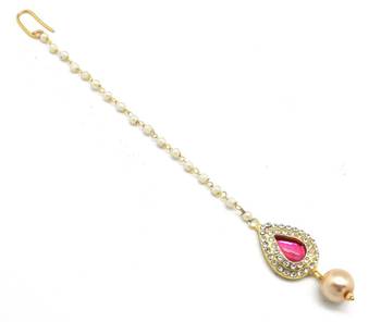 Pear Shape Small Size Maang Tikka Decorated With Crystal 1