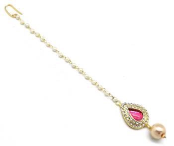 Pear Shape Small Size Maang Tikka Decorated With Crystal 2