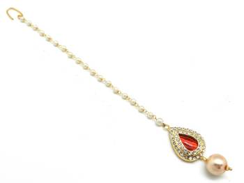 Pear Shape Small Size Maang Tikka Decorated With Crystal 2