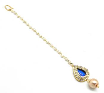 Pear Shape Small Size Maang Tikka Decorated With Crystal 2