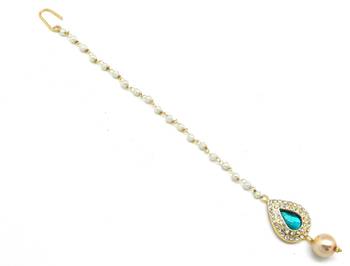 Pear Shape Small Size Maang Tikka Decorated With Crystal 2