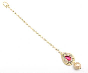 Pear Shape Small Size Maang Tikka Decorated With Crystal 2