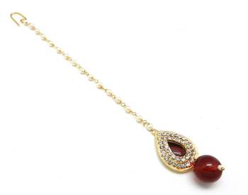 Pear Shape Small Size Maang Tikka Decorated With Crystal 1
