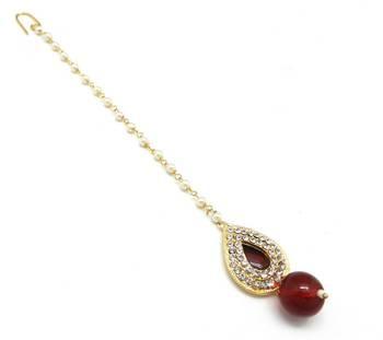 Pear Shape Small Size Maang Tikka Decorated With Crystal 2