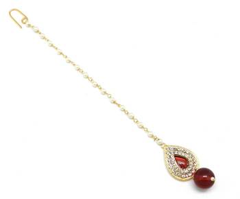 Pear Shape Small Size Maang Tikka Decorated With Crystal 3