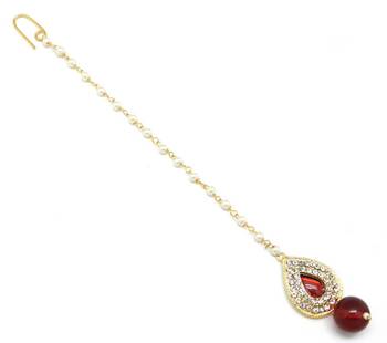 Pear Shape Small Size Maang Tikka Decorated With Crystal 4