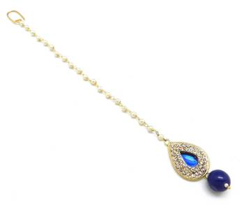 Pear Shape Small Size Maang Tikka Decorated With Crystal 1