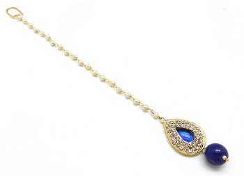 Pear Shape Small Size Maang Tikka Decorated With Crystal 3