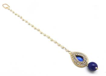 Pear Shape Small Size Maang Tikka Decorated With Crystal 4